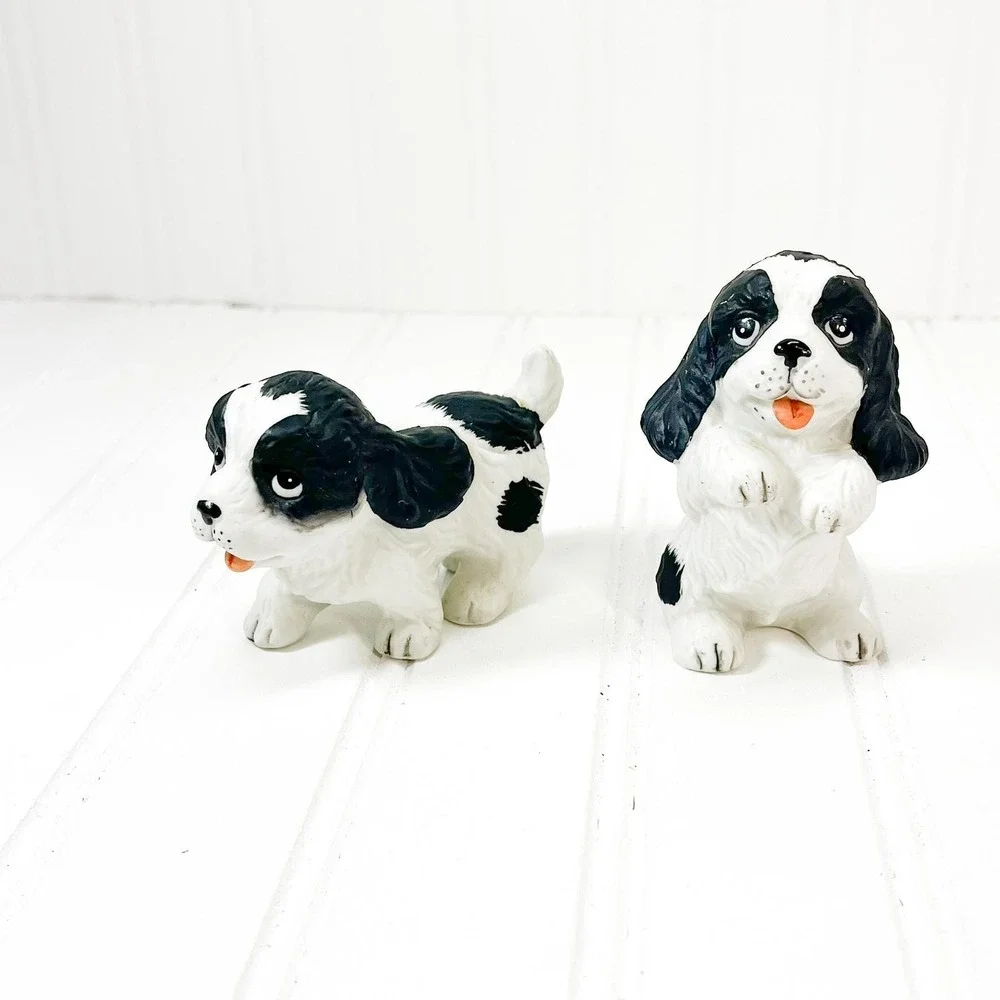 Vintage Black and White‎ Puppy Figurine Set of 2